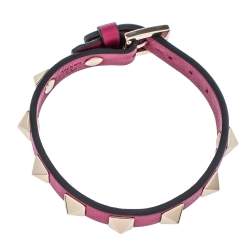 Pre Owned Valentino Raspberry Pink Leather Pale Gold Tone Rockstud Bracelet