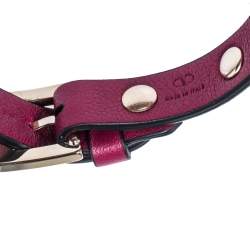 Pre Owned Valentino Raspberry Pink Leather Pale Gold Tone Rockstud Bracelet