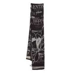 مملوكة مسبقًا وشاح فالنتينو حرير مطبوع شعار الماركة مورد أسود