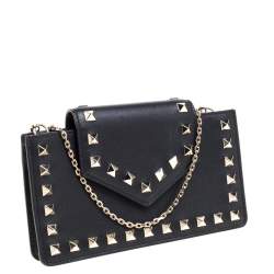 Pre Owned Valentino Black Leather Rockstud Chain Phone Case