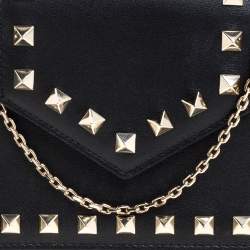 Pre Owned Valentino Black Leather Rockstud Chain Phone Case