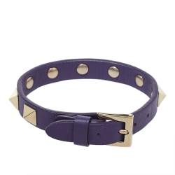 Pre Owned Valentino Purple Leather Rockstud Wrap Bracelet