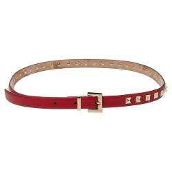 Pre Owned Valentino Red Leather Rockstud Slim Belt 75 CM