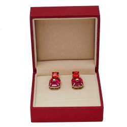 Pre Owned Valentino Pink & Orange Crystal Rockstud Drop Earrings