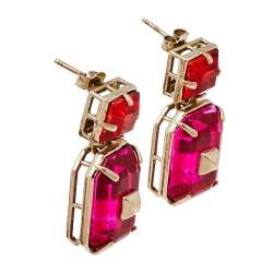 Pre Owned Valentino Pink & Orange Crystal Rockstud Drop Earrings