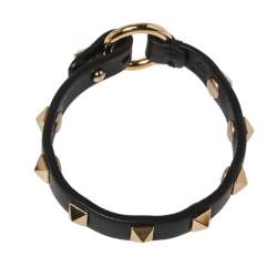 مملوكة مسبقًا Valentino Black Leather Rockstud Loop Bracelet