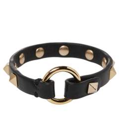 مملوكة مسبقًا Valentino Black Leather Rockstud Loop Bracelet