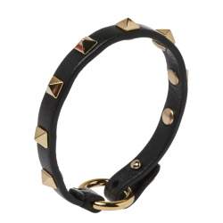 مملوكة مسبقًا Valentino Black Leather Rockstud Loop Bracelet