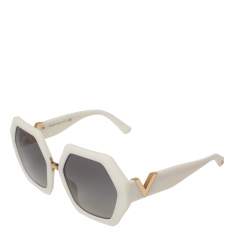 Pre Owned Valentino White/Grey VA4053 Oversized Hexagon Sunglasses