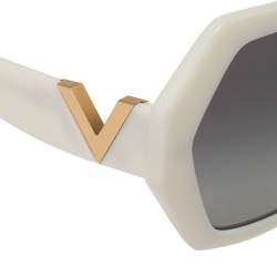 Pre Owned Valentino White/Grey VA4053 Oversized Hexagon Sunglasses