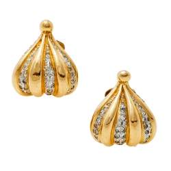 Pre Owned Valentino Crystal Gold Tone Clip On Earrings