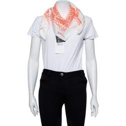 مملوكة مسبقًا وشاح فالنتينو حرير مطبوع نقشة الفهج برتقالي نيون مربع