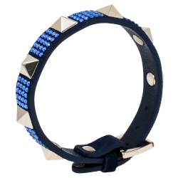 Pre Owned Valentino Blue Suede Crystal Embellished Rockstud Bracelet