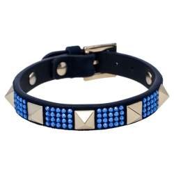 Pre Owned Valentino Blue Suede Crystal Embellished Rockstud Bracelet