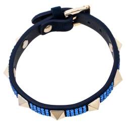 Pre Owned Valentino Blue Suede Crystal Embellished Rockstud Bracelet