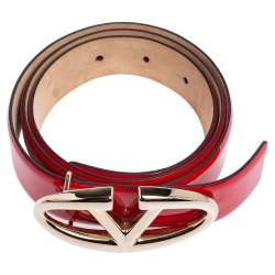 Valentino Red Patent Leather Logo Platino Belt 80 CM