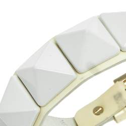 Pre Owned سوار فالنتينو روكستد كبير جلد أبيض لامع كبيرة