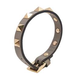 مملوكة مسبقًا Valentino Grey Leather Rockstud Detail Wrap Bracelet