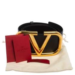 Pre Owned Valentino Black Leather VLogo Wide Belt 75 CM