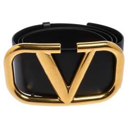 Pre Owned Valentino Black Leather VLogo Wide Belt 75 CM