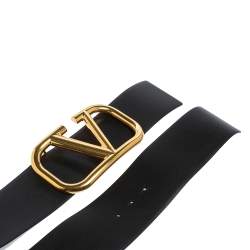 Pre Owned Valentino Black Leather VLogo Wide Belt 75 CM