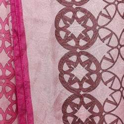 Pre Owned وشاح فالنتينو حرير مطبوع شعار الماركة وردي