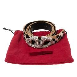 Pre Owned Valentino Tri Color Leopard Print Calf Hair Crystal Embellished Logo Belt 85CM