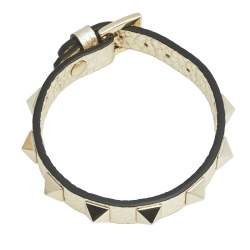 Pre Owned Valentino Gold Leather Rockstud Wrap Bracelet