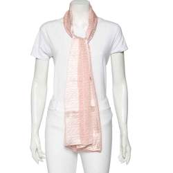 مملوكة مسبقًا Valentino Pink & White Logo Print Silk Scarf