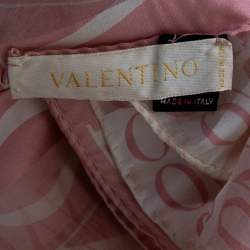مملوكة مسبقًا Valentino Pink & White Logo Print Silk Scarf