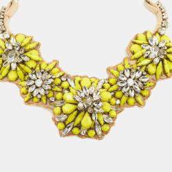 Pre Owned Valentino Fluoro Flowers Green Crystal Silver Tone collar Necklace