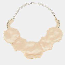 Pre Owned Valentino Fluoro Flowers Green Crystal Silver Tone collar Necklace