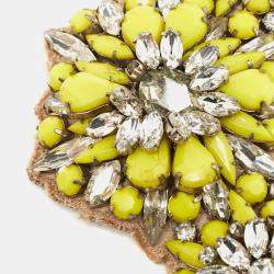 Pre Owned Valentino Fluoro Flowers Green Crystal Silver Tone collar Necklace