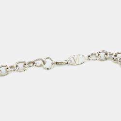Pre Owned Valentino Fluoro Flowers Green Crystal Silver Tone collar Necklace