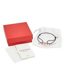 Pre Owned Valentino VLogo Signature Crystal and Black Adjustable Cord Bracelet
