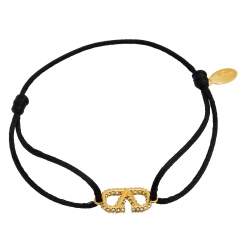 Pre Owned Valentino VLogo Signature Crystal and Black Adjustable Cord Bracelet