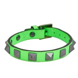 Pre Owned Valentino Neon Green Leather Rockstud Bracelet