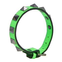 Pre Owned Valentino Neon Green Leather Rockstud Bracelet