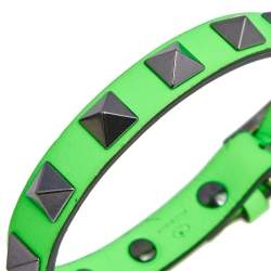 Pre Owned Valentino Neon Green Leather Rockstud Bracelet