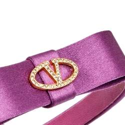 Pre Owned Valentino Pink Satin Crystals Gold Tone Metal Hair Band
