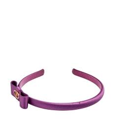 Pre Owned Valentino Pink Satin Crystals Gold Tone Metal Hair Band