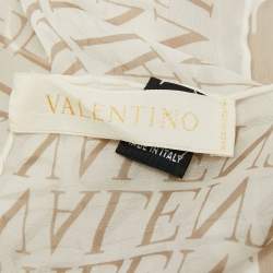 مملوكة مسبقًا Valentino Beige Logo Printed Silk Scarf 