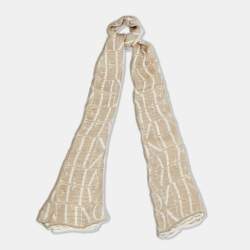 مملوكة مسبقًا Valentino Beige Logo Printed Silk Scarf 