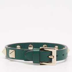 مملوكة مسبقًا Valentino Green Leather Rockstud Bracelet
