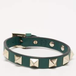 مملوكة مسبقًا Valentino Green Leather Rockstud Bracelet