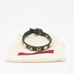مملوكة مسبقًا Valentino Green Leather Rockstud Bracelet