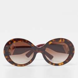 Pre Owned Valentino Brown/Red Tortoise Print VA 4058 Round Sunglasses