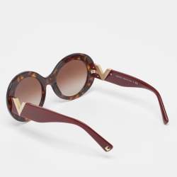 Pre Owned Valentino Brown/Red Tortoise Print VA 4058 Round Sunglasses