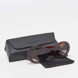 Pre Owned Valentino Brown/Red Tortoise Print VA 4058 Round Sunglasses