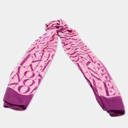 Pre Owned وشاح فالنتينو حرير مطبوع شعار الماركة وردي وبنفسجي